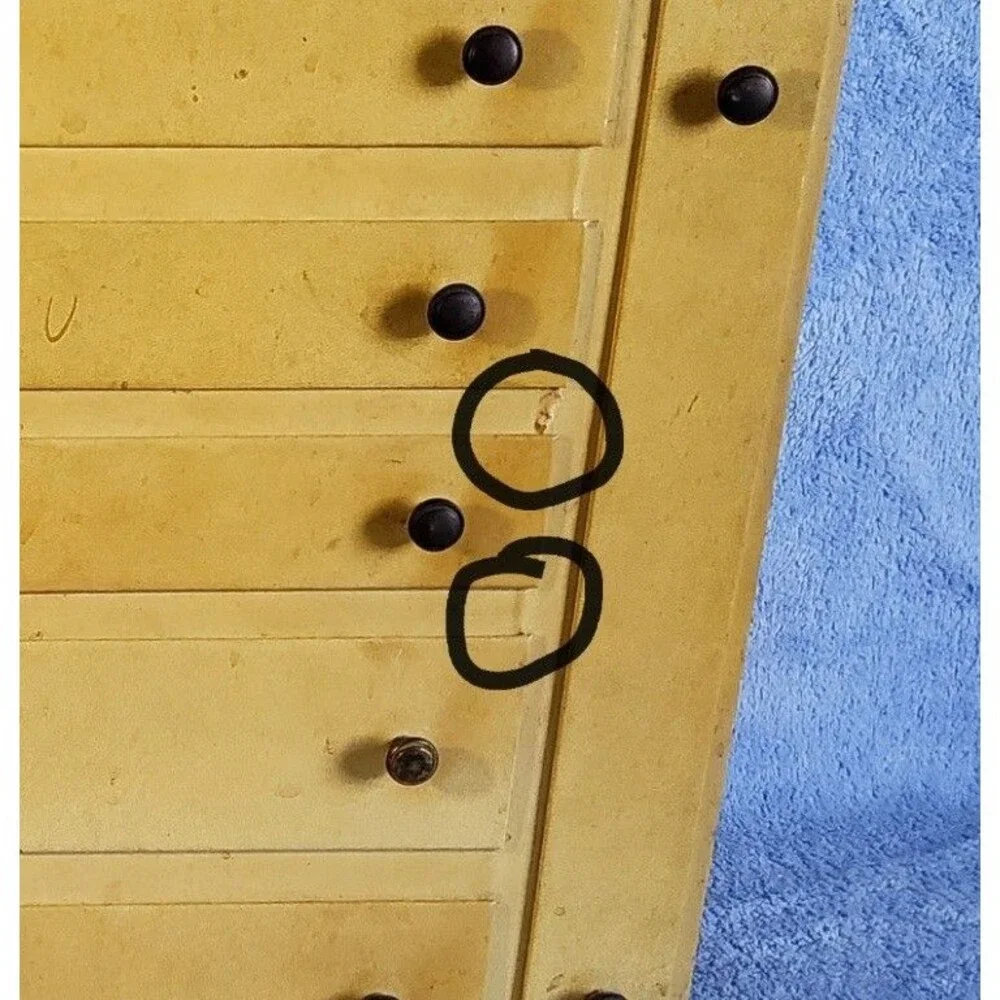 Vintage Wooden Yellow Dresser Jewelry Box 5 Drawer 2 Side Necklace Pull Out Door